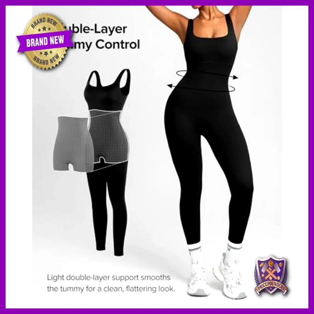 Tummy Control Jumpsuit Built-in Bra Square Neck Sleeveless Shapewear